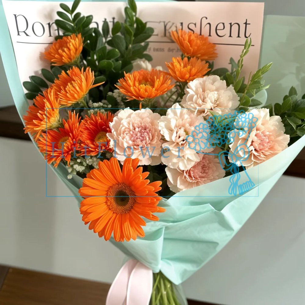 Букет цветов Оранжевое Сияние Букет цветов из: Герберы, Астры и Гвоздики